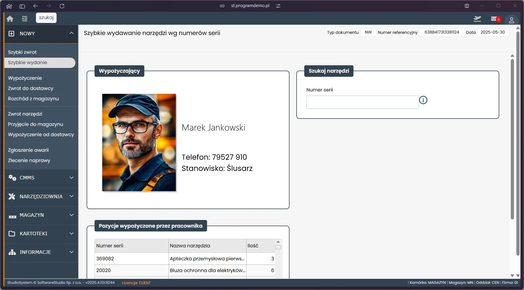 Studio TCS.net - system gospodarki narzędziowej