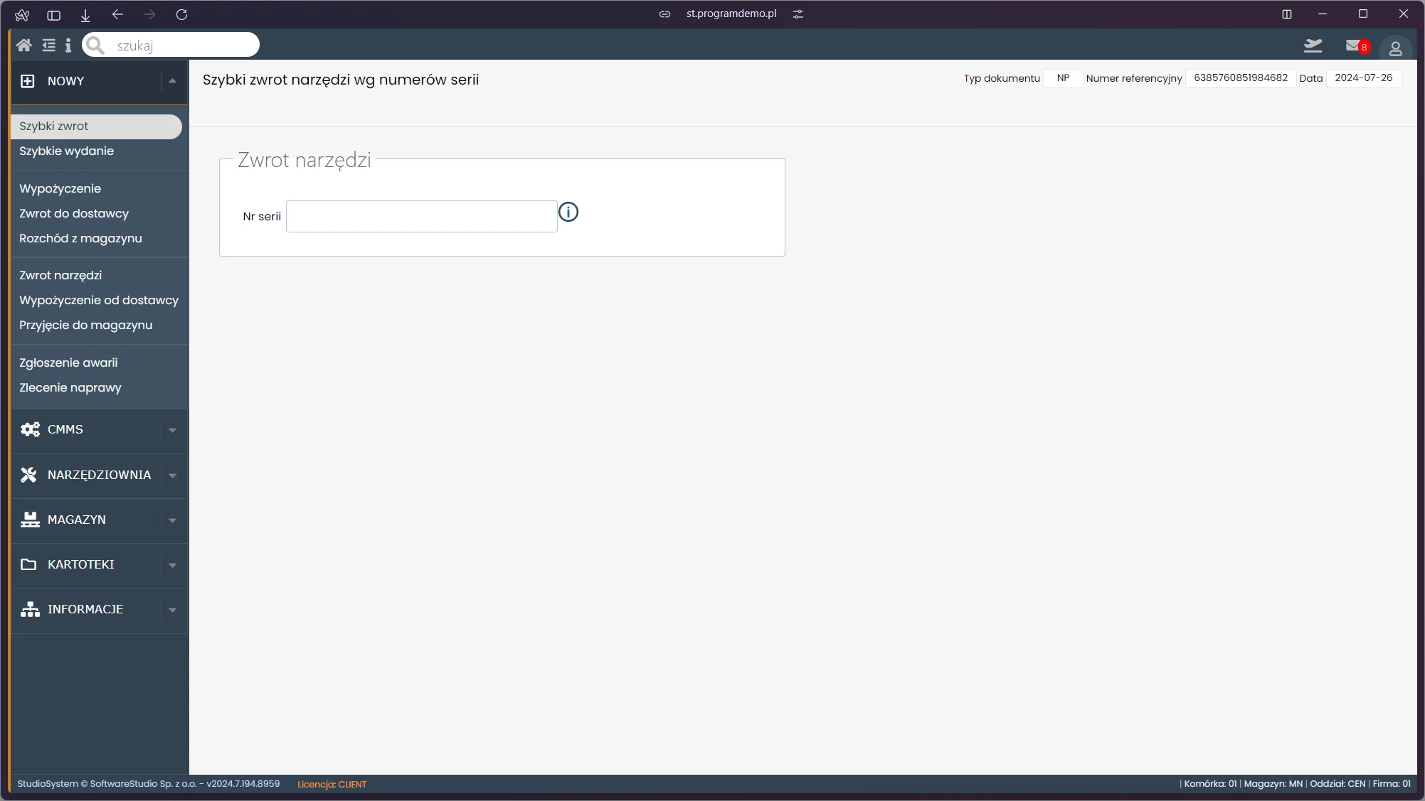 Studio TCS.net - system gospodarki narzędziowej