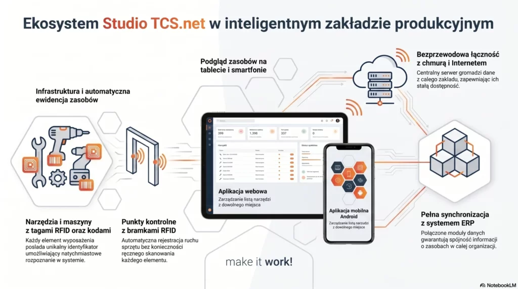 Ekosystem Studio TCS.net wspomagający zarządzanie narzędziownią i utrzymaniem ruchu w inteligentnym zakładzie.
